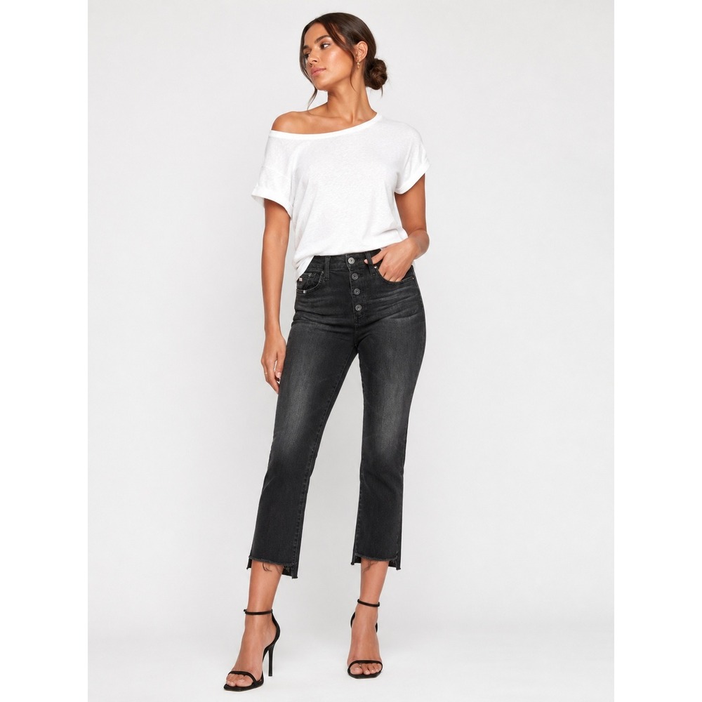 AG Adriano Goldschmied The Isabelle Straight Crop Jeans Black Wash 27 R